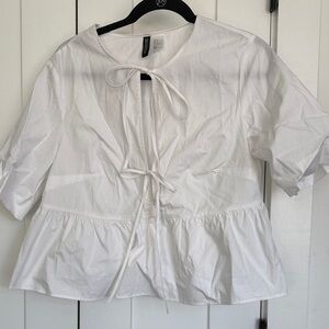 H&M White Tie-Front Peplum Blouse